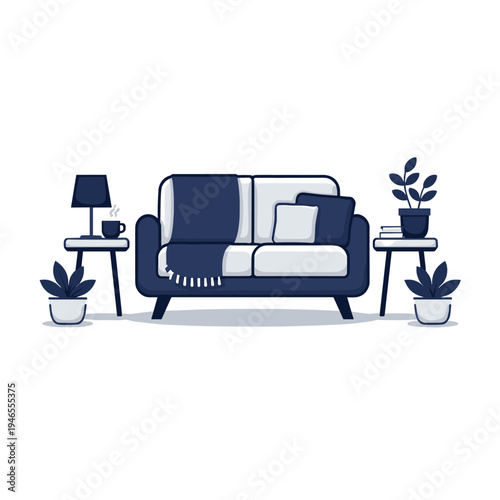 Elegant living room with cozy sofa and plants