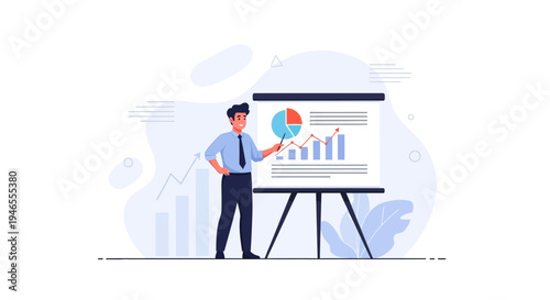 Businessman presenting financial charts on a whiteboard, business analytics concept
