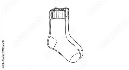 A single ribbed ankle sock with cuffs illustrated in a line drawing style