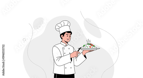 Chef Presenting Delicious Hot Food Dish with Steam, Culinary Art, Restaurant Service