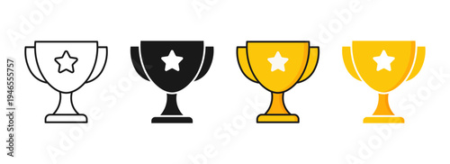Trophy Cup Icon Set. Gold and Black Winner Trophy Cup Icons for Sports Achievement and Success Concepts
