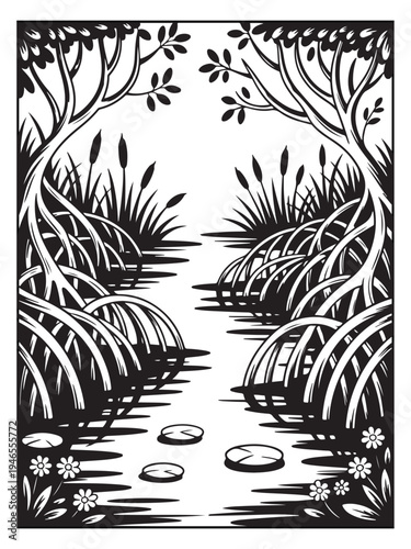 Nature monochrome coloring pages for adults and teens.