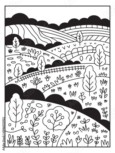 Nature monochrome coloring pages for adults and teens.