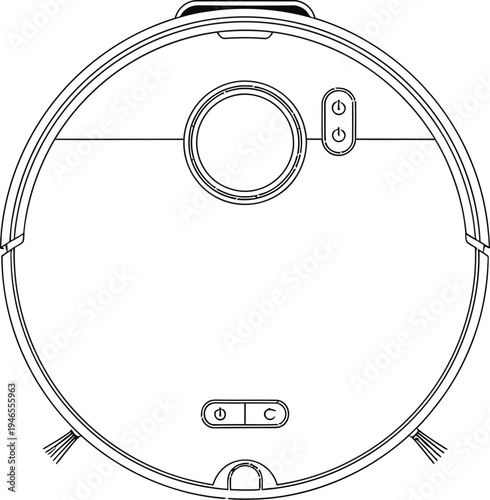 A sleek and modern robot vacuum cleaner with advanced navigation and control features displayed