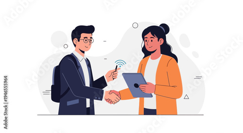 Business handshake with technology, partnership and agreement concept
