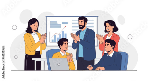 Business team applauding success, presentation at office meeting, teamwork and achievement