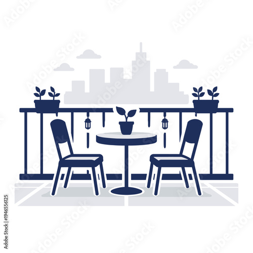 Elegant balcony with table and two chairs illustration