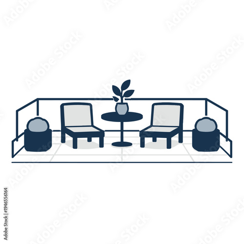 Stylish balcony with seating and plant illustration
