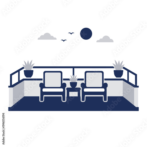 Charming balcony with plants and seating illustration