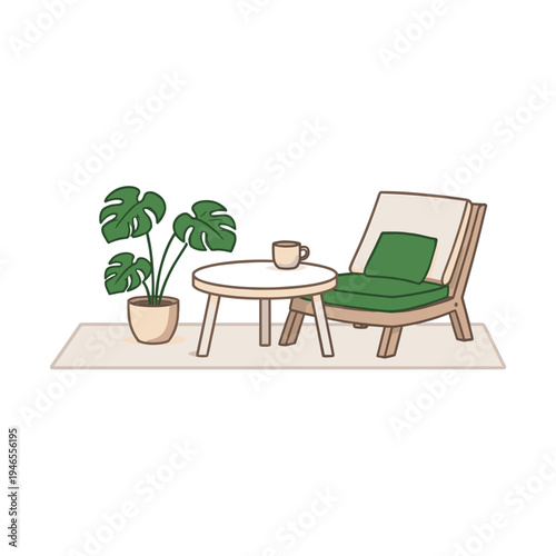Cozy living space with chair and plant illustration