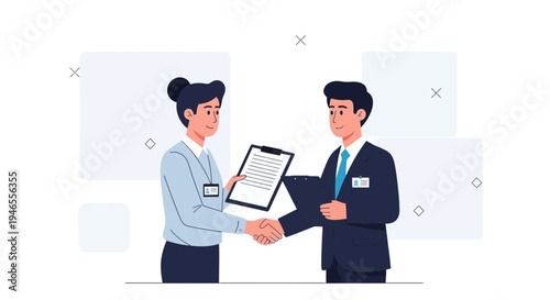Business people shaking hands, agreement, partnership, successful deal, modern flat illustration