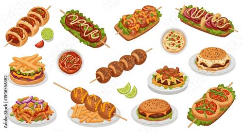 Assortment of Delicious and Flavorful Street Food Dishes.