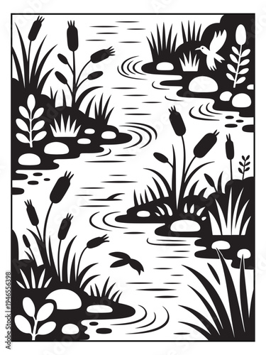 Nature monochrome coloring pages for adults and teens.