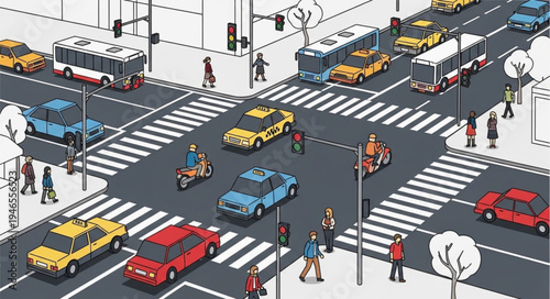 Bustling City Intersection - A Vibrant Tapestry of Urban Life.
