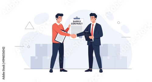 Businessmen shaking hands over supply contract, logistics and partnership concept