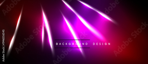 Abstract neon lights radiate from dark background. Vivid magenta, purple hues create dynamic visual effect. Modern design element.