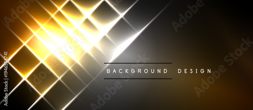 Abstract golden lines create dynamic light effects. Dark background emphasizes bright geometric shapes, modern design element.