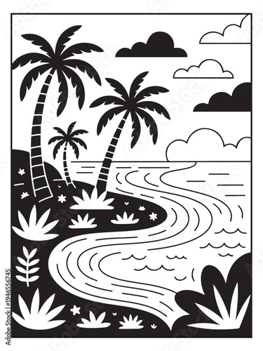 Nature monochrome coloring pages for adults and teens.