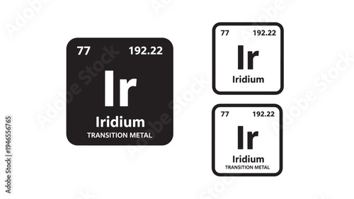 Iridium elemental symbol with atomic number, atomic mass, and classification as a transition metal. featuring Ir, element, periodic table with