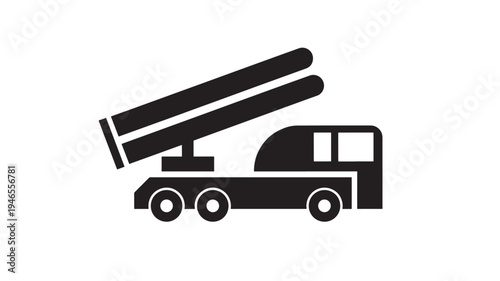 Rocket launcher vehicle icon with twin barrel missile system mounted on a truck chassis with multiple wheels