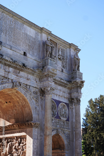 Photography The Arch of Constantine, a triumphal arch in Rome dedicated to the emperor Constantine, located between the Colosseum and the Palatine Hill