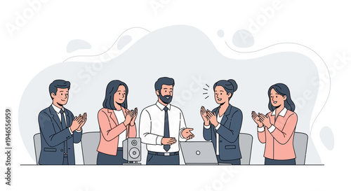 Business Team Applauding Success in Office Meeting