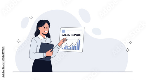 Businesswoman presenting sales report with upward trending graph in modern office