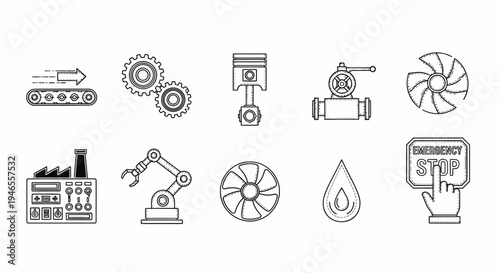Industrial mechanical technology icons set.