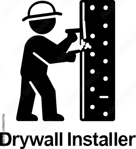 Drywall installer working with tools on wall installation project  