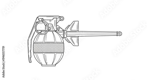Grenade Launcher Drawing, Military Weapon, Explosive Device, Combat Gear Illustration
