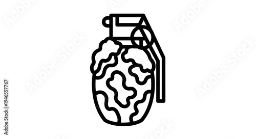 Hand Grenade Icon Outline, Military Explosive Weapon Symbol, Vector Illustration