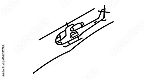 Hand-drawn sketch of a helicopter flying over a landscape