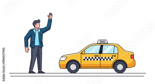 Man hailing a yellow taxi.