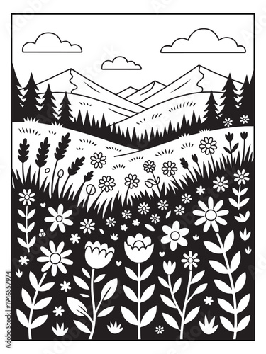 Nature monochrome coloring pages for adults and teens.