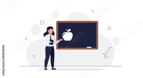 Teacher with Apple on Blackboard, Education Concept