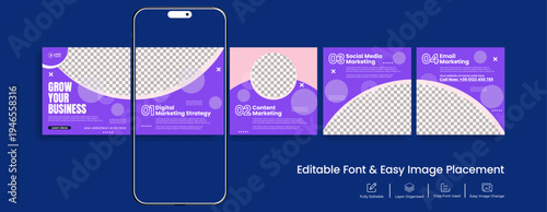 Trendy Social Media Carousel Post Template Pack for Influencer Marketing, Content Creator Branding Toolkit with Motivational Quotes, Blogging Advice Slides, Editable Instagram Banners and Square Flyer