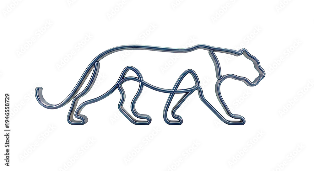 Obraz premium Outline of a dark blue panther walking on a white background