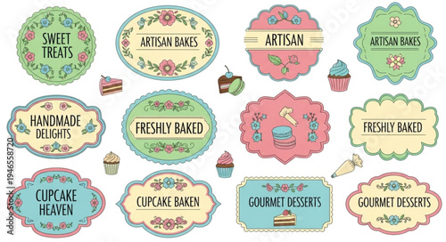 Collection of Vintage Bakery and Pastry Labels and Stickers.