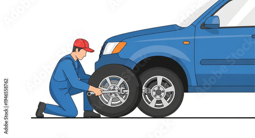 Mechanic changing car tire.