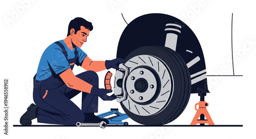 Mechanic changing car tire.