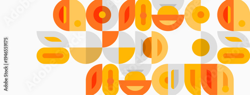 Abstract orange shapes form playful text. Minimalist design with rounded forms, creating modern visual impact. Simple, bold aesthetic.