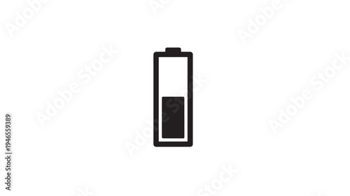Battery icon with low charge indicator on white background, representing power level featuring energy, charging, symbol with mobile and phone