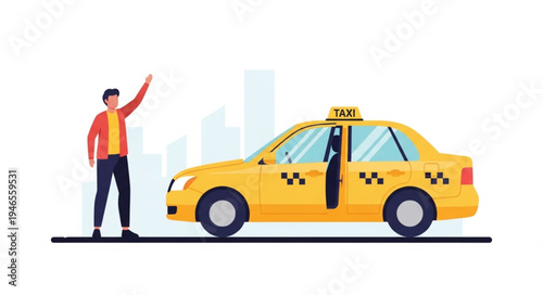 Man hailing a yellow taxi.