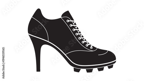 High heel football boot with black sole and white laces, isolated on white background in vector format.