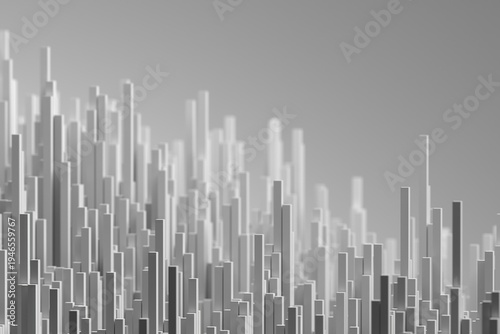 Abstract grayscale vertical bar cityscape background for data visualization poster and modern architecture design.3d render