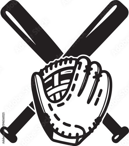 Vector illustration of baseball glove and bats, sports equipment isolated PNG with Transparent Background