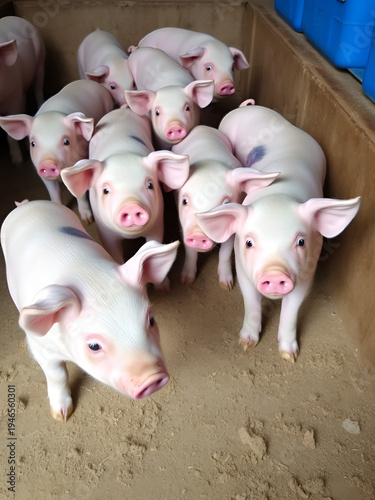 Pigs Farm Piggery Group Of Young Small Pigs Piglets Livestock Farm Newborn Pigs