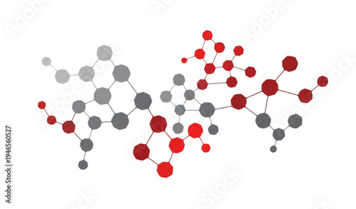 A molecular structure vector graphic with red and gray atoms and bonds