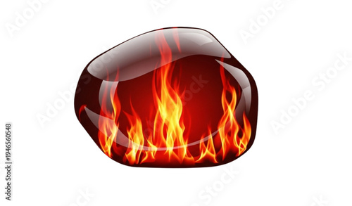 A vector graphic illustration of a fiery stone or rock with flames