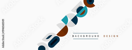 Abstract design features overlapping colorful shapes. Minimalist composition with text elements, background suggests modern aesthetic.